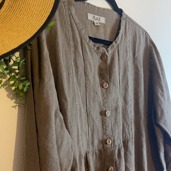 Flax Olive Green Long sleeved button up Linen Tunic Top Blouse Sz Medium - Picture 3 of 11